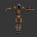 Armored Mythical Warrior Figure With Creature Inspired Armor And Decorative Shields