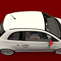 White Compact Sports Car With Red Accents And Stripes On Red Background