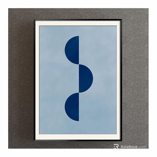 Blue And White Decorative Artwork With Three Dark Blue Semicircles On Gray Wall 3d model 