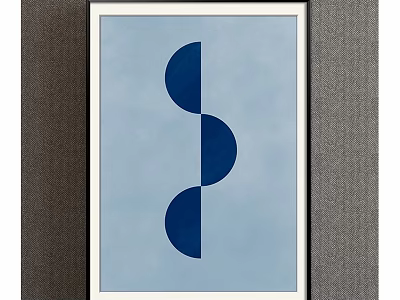 Blue And White Decorative Artwork With Three Dark Blue Semicircles On Gray Wall 3d model