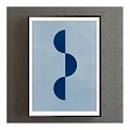 Blue And White Decorative Artwork With Three Dark Blue Semicircles On Gray Wall