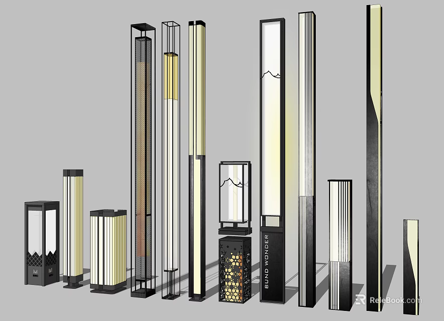 Modern Outdoor Lights With Diverse Designs Sleek Structures And Various Heights 3d model 