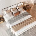 Elegant Modern Double Bed with Soft Pillows and Wooden Nightstands