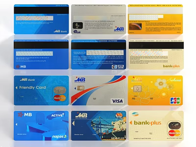 Various Colored Credit Cards With Different Designs And Payment Brand Logos 3d model