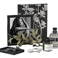 Decorative Ornament Set With Photo Frame Floral Painting Green Foliage Tray Earrings And Fragrance Bottles