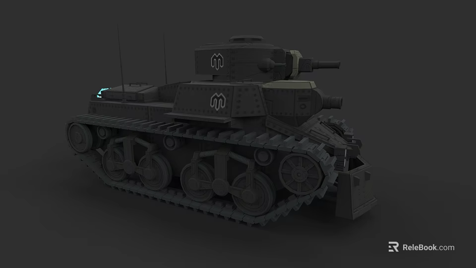 Vintage Military Tank 3D Model With Tracks Turret And Cannon Design 3d model 