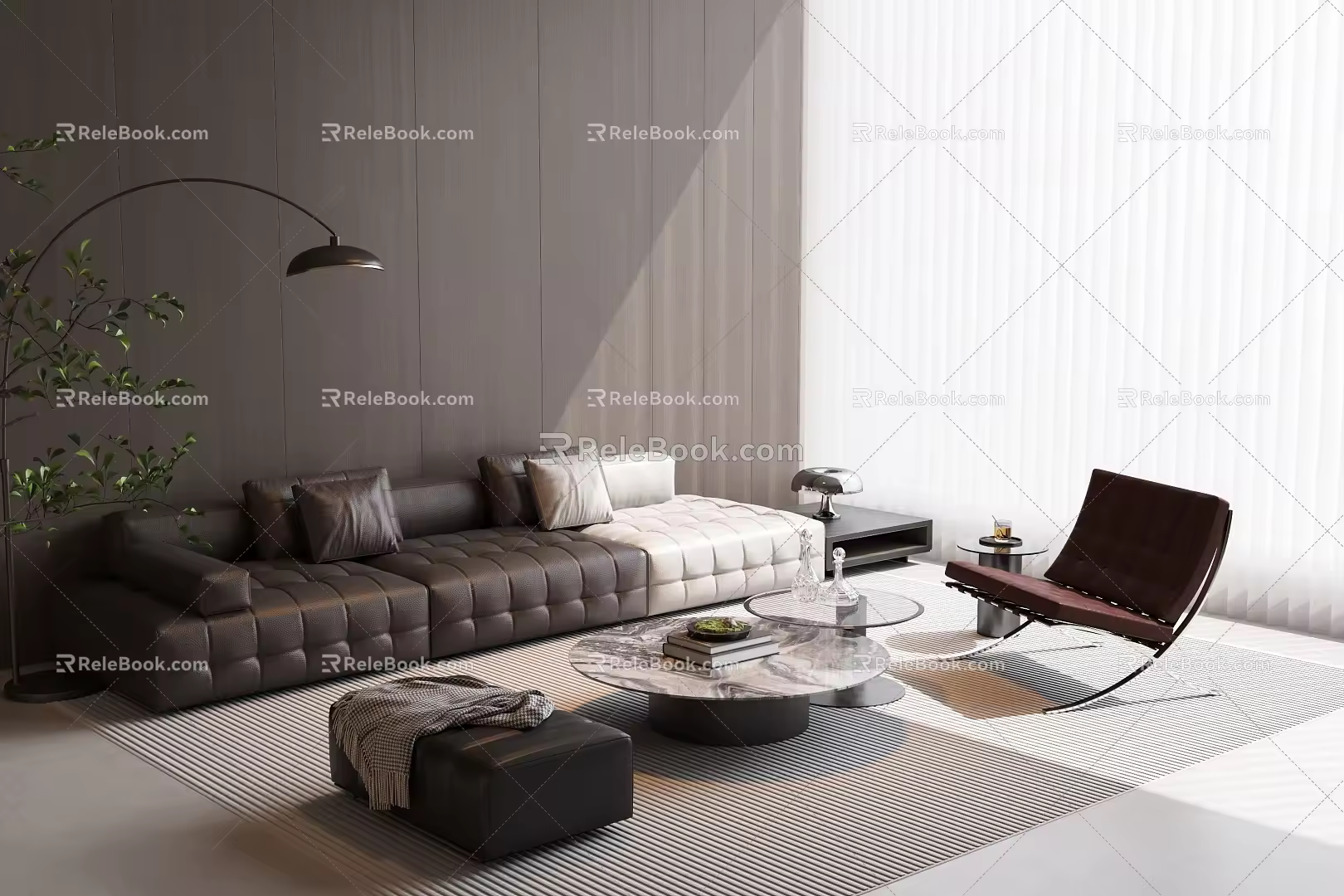 Modern Italian Sofa Combination Sofa Coffee Table Combination Leather Sofa Multi-Person Sofa Single Sofa Living Room Sofa 3d model