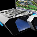 Modern Commercial Equipment With Transparent Display Case And Internal Miniature Landscape