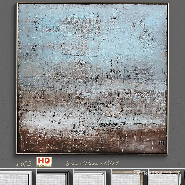 Modern Abstract Art Photo Frame With Brown Border Rich Texture On Grey Wall 3d model 
