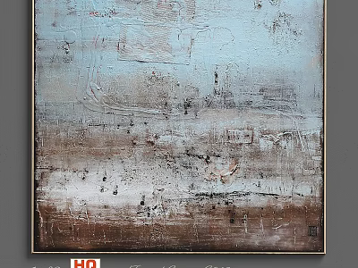 Modern Abstract Art Photo Frame With Brown Border Rich Texture On Grey Wall 3d model