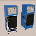 Two Blue Industrial Equipment Machines With Control Panels And Rolling Wheels