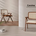 Cassina Leisure Chairs With Wooden Frame Woven Backrest Light Cushion In Minimalist Interior