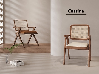 Cassina-Ji Middle and Ancient Style Leisure Chair Rattan Leisure Chair Wooden Chair 3d model