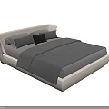 Modern Double Bed With Leather Headboard Gray Bedspread Multiple Pillows And Golden Base 3d model