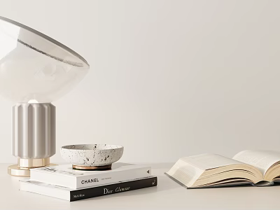 Decorative Ornament Combination With Glass Lampshade Ceramic Bowl Stacked Books And Open Book 3d model