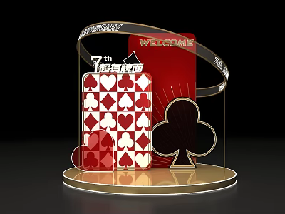 7th Anniversary Commercial Display Equipment With Welcome Sign And Poker Card Elements 3d model