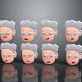 Eight Piece Cartoon Style Decorative Figurine Set With Elderly Lady Head Sculptures And Various Expressions