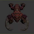 Game Movie Character Fierce Red Purple Spiked Monster With Large Curved Horns