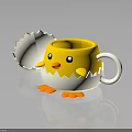 Cute Yellow Chick Shaped Mug with Open Egg Shell and Small Orange Feet 3d model