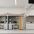 Hotel Room With Bunk Bed Desk Yellow Cabinet Doors White Kitchen Cabinets And Gray Walls