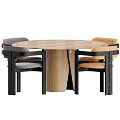 Modern Round Dining Table Set With Wooden Herringbone Top And Four Multi Colored Chairs 3d model