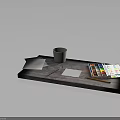 Wooden Tray Holding Art Supplies with Watercolor Paints Cup Papers Pencil and Palette