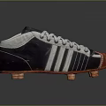 Classic Soccer Shoes With Dark Blue Upper White Stripes Red Toe And Cleated Sole
