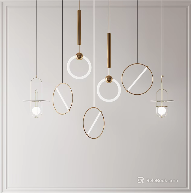 Elegant Modern Chandeliers With Geometric Metal Frames For Home Interior 3d model