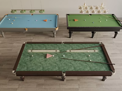 Spacious Billiard Room Interior With Green Felt Tables And Hanging Pendant Lights 3d model