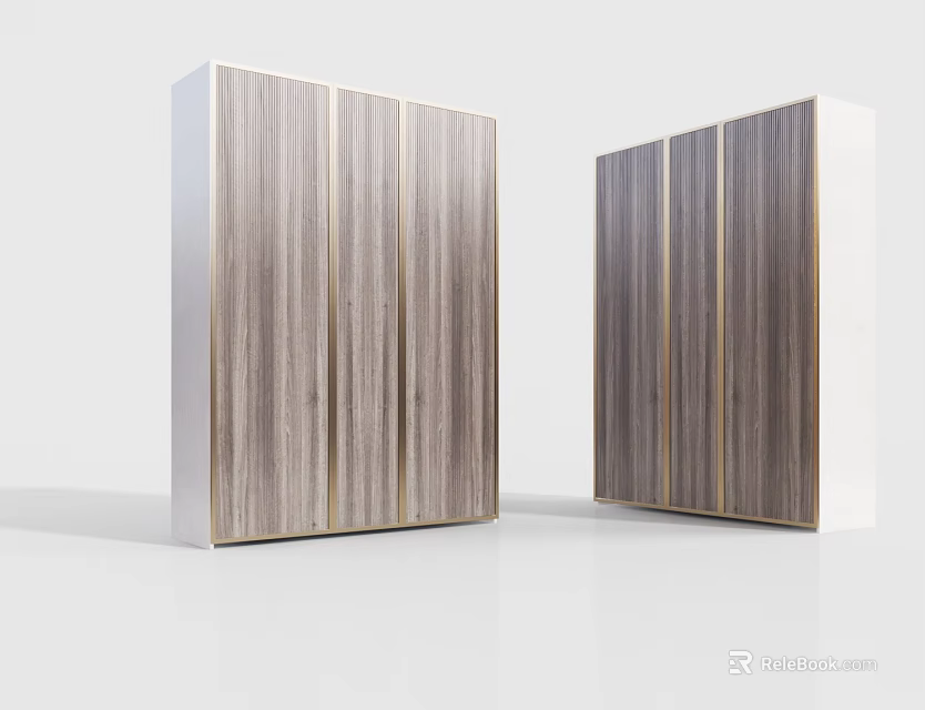 Sleek Modern Wooden Wardrobe Interior Design With Vertical Stripes And Metal Accents 3d model 