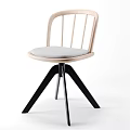 Modern Single Chair With Wooden Backrest Gray Padded Seat And Black Metal Legs
