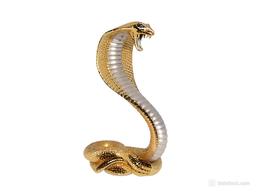 Decorative Golden Cobra Statue With Raised Head And Coiled Body 3d model 