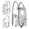 Professional Medical Equipment Setup Including Black Treatment Table Mobile Cart And Surgical Lamp