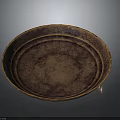 Round Textured Ceramic Plate With Dark Brown Surface And Golden Rim For Household Use