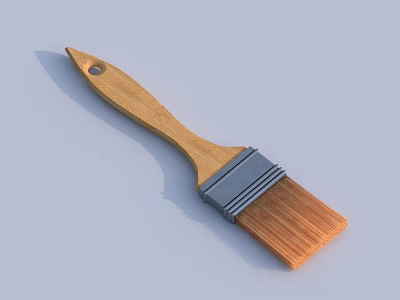 Practical Household Paintbrush Featuring Wooden Handle Metal Ferrule And Durable Natural Bristles 3d model