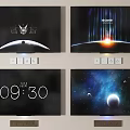 Modern Home Wall Mounted Televisions with Space Theme Screens and Digital Clock 3d model