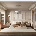 Elegant Modern Bedroom Interior With Bedside Tables Chandelier Wall Paintings And Rug