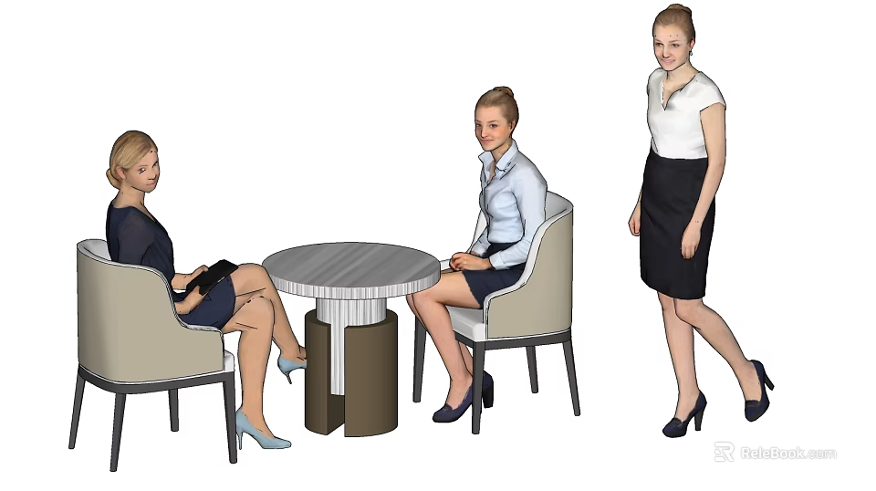 Modern Round Table With Upholstered Chairs In Office Meeting Space 3d model 
