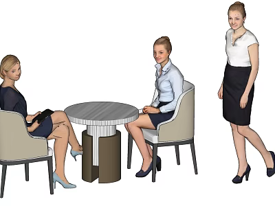 Modern Round Table With Upholstered Chairs In Office Meeting Space 3d model