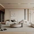 Modern Living Room Interior Design With Beige Sofa Round Coffee Table And Grey Rug
