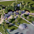 Modern Scenic Wall Design In Park Landscape With Greenery And Water Features