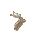 Classic Wooden Interior Staircase With Double Flight Steps And Turned Baluster Railing