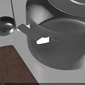 Stainless Steel Cooking Pot With Lid Small Spoon Long Handle Tool And Wooden Cutting Board