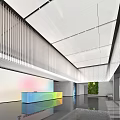 Modern Bright Corporate Lobby With Vibrant Stylish Reception Desk And Comfortable Waiting Lounge Area