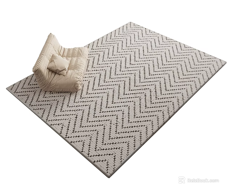 Modern Square Rug With Herringbone Pattern Light Beige Color And Soft Cushion 3d model