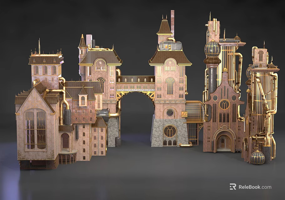 3D Castle Architecture Model With Towers Archways Spires And Detailed Stone Structures 3d model 