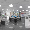 Spacious Public Service Hall Interior With Service Counters Computers And Bright Lighting 3d model