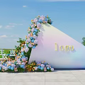 Spring Romantic Floral Installation Arched Blue Pink Yellow Flowers Outdoor Setting With Logo