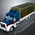Blue Cab Commercial Truck With Green Tarpaulin Covered Cargo Bed