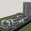 Vibrant Modern Commercial Street With Green Roofs Tall Building And Lush Trees